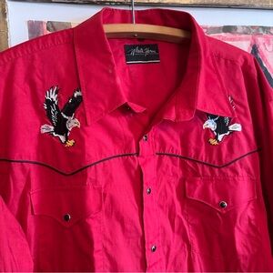 Vintage XXL White Horse Western Cowboy Shirt Pearl Snap Red Embroidered Eagles